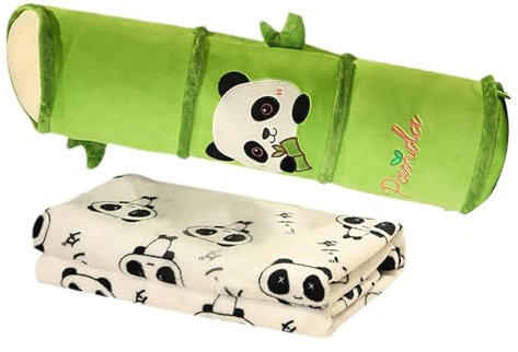 Reisekissen und Decke – Flugzeug-Reisedecke, 2-in-1-Kissenbezug mit niedlichem Panda | Flugzeug-Flugdecke – Nackenkissen in Flugzeugform, Lange Reisedecke