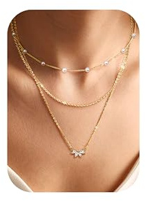Chriscoco 3er-Set Halskette mit Anhänger - Wasserfest, 14K vergoldet, Perlenkette mit CZ Herz & Kreuz, Damen Schmuck in Gold mit Schmuckschatulle