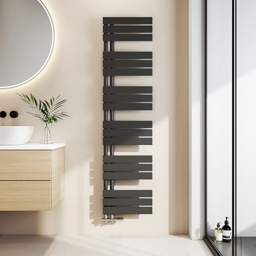 EMKE Scaldasalviette termoarredo, con Attacco Laterale, 1599x400 mm, Radiatore da Bagno, Scaldasalviette per Asciugamani ad Acqua Calda,Porta Asciugamani, Scaldasalviette, Colore Nero, 684 Watt