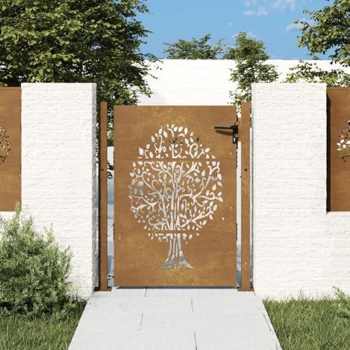 Festnight Cancello Giardino Esterno Cancello Esterno Cancelletto Giardino Cancelli in Ferro Cancello Giardino Cancello da Giardino 105x130 cm in Acciaio Corten Design Albero