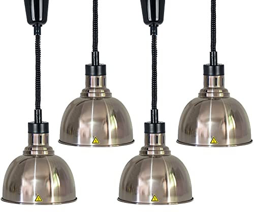 Scaldavivande da buffet in acciaio inox con lunghezza del cavo regolabile Lampada termica da cucina commerciale per uso professionale Include 4 lampadine a infrarossi a prova di esplosione.