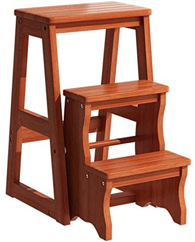 Wooden Folding Ladder Chair Stool Portable 3 Step Stairway Chair Multifunctional Library Climb Stool Bookshelf Plant Stand Space Saving Design Sturdy and Durable Foldable Ladder Stools