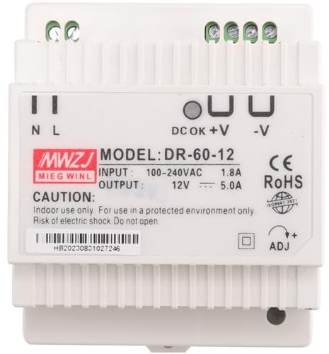 Uxsjakjsd Transformador -60-12 Fuente de AlimentacióN de Riel DIN Industrial de 12 Voltios y 5 Amperios Fuente de AlimentacióN de 220 V CA una 12 V CC (12 V)