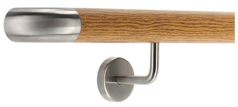 TIBU Pasamanos de aluminio roble decoración 30-600 cm pasamanos de pared escalera soporte de acero inoxidable en ángulo, longitud 30 cm con 2 soportes y arco para pared