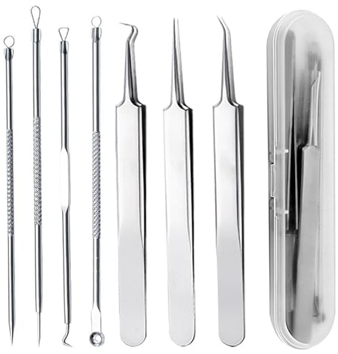 7 Stück Mitesserentferner, Pickel Ausdrücken Werkzeug, Hochwertiger Edelstahl Akne Mitesser Entferner Extraktor Tools, für die Gesichtspflege mit Box