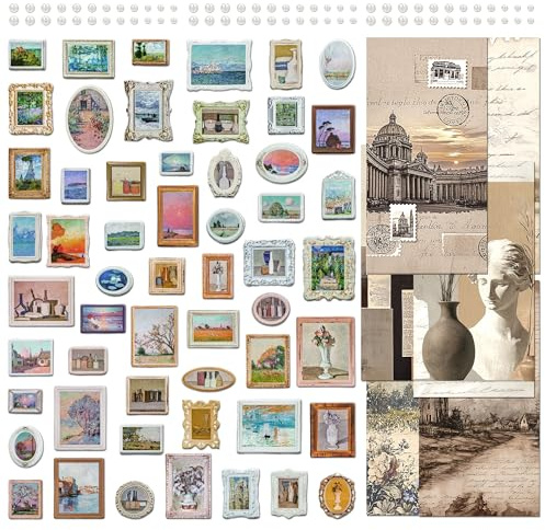 3 paquetes de pegatinas estereoscópicas para scrapbooking retro, decoración de pintura al óleo vintage, papel estético, decoupage clásico, cartón duro grueso para hacer tarjetas, diarios (Mona)