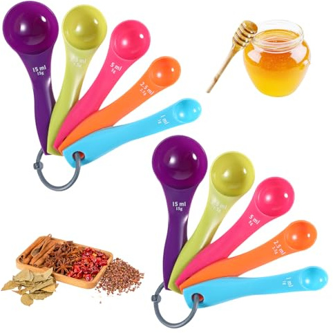Cucharas medidoras, 10 unidades, cucharas dosificadoras coloridas, cucharas medidoras de gramos, juego con diferentes capacidades, cucharas dosificadoras para cocinar, hornear, medidores de líquidos y