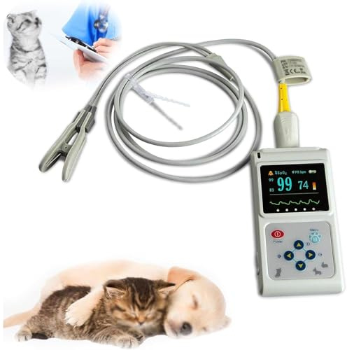 HYYKEJI Tensiómetro Veterinario de Mano, Pulsómetro de Oreja, con Pantalla LED, Sonda y Cable USB, Brillo de Pantalla Ajustable, para Perros, Gatos, Familia de Mascotas