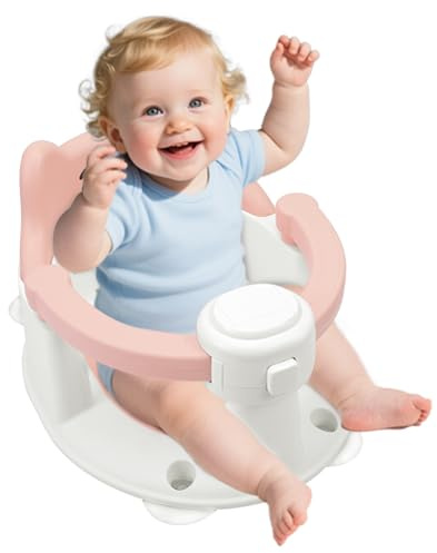Seggiolino da Bagno Antiscivolo, Seggiolino Doccia Bimbo per Bambini dai 6 Mesi con 4 Ventose, Sedia Doccia Bambini, Regalo per il Bagnetto di Neonati e Neonati (Rosa)