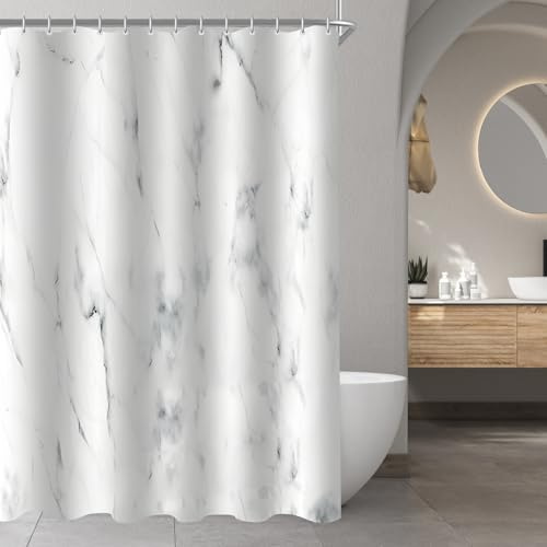 Lerores Tenda da doccia 80 x 180 cm, in marmo, orlo appesantito, in tessuto antimuffa, impermeabile, lavabile, in poliestere, con 6 occhielli e anelli per tenda da doccia, per bagno, vasca da bagno