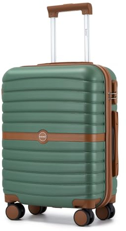 KONO Koffer Reisekoffer Trolley Handgepäck Koffer 55x40x20cm von ABS+PC Hartschalenkoffer mit Zwillingsrollen und Zahlenschloss(Creme/Braun, 55cm)