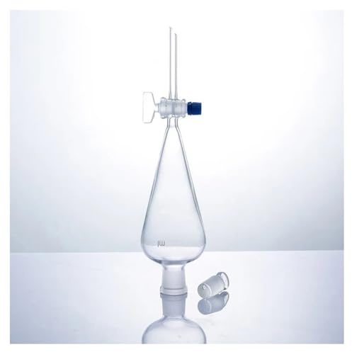 Cristalería de Laboratorio Embudo de decantación de 125 ml con tapón de vidrio esmerilado y equipo de laboratorio.