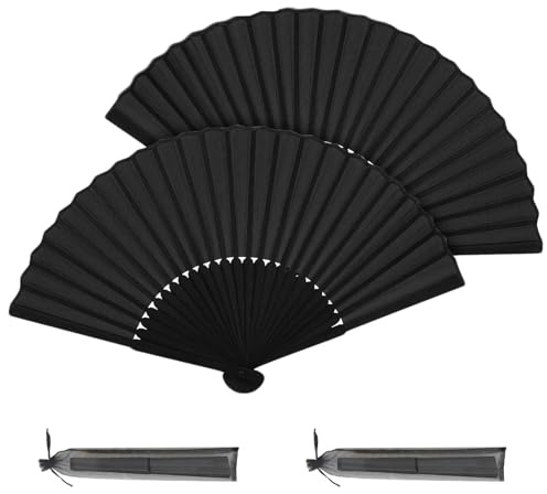 Abanico de Mano Plegable, 2 Piezas Chinese Tai Chi Abanico Plegable, Abanico Pequeño Portátiles, con 2 Bolsas de Almacenamiento/Tela Nailon, para Actuación/Baile/Decoraciones/Festival/Lucha