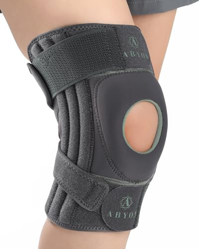 ABYON ELITE Ginocchiera Uomo Donna con sistema a 4 cinghie regolabili antiscivolo e stabilizzatori laterali, tutore ginocchio per dolore, artrite, LCA, menisco, ginocchio del corridore, camminata