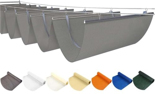 Pergola rétractable - Voile d'ombrage - Motif vague - Avec matériel - Idéal pour patio, terrasse, jardin - 2 x 7 m