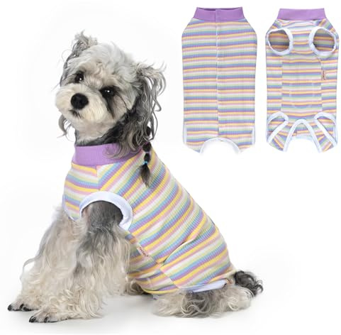 PawSailor Combinaison de Récupération Chien Femelle Mâle Rayé-Violet S | Rayé Combinaison Médicale Chien Coton Doux Gilet Récupération Chirurgicale Chiot, Vêtement Opératoire, Protection des Plaies