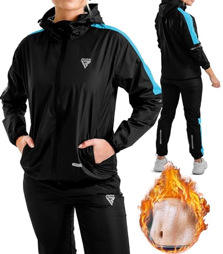 RDX Traje Sauna Mujer Adelgazante, Reach Oeko Tex 100 Certificado, Sudor Chándal con Capucha, Trajes de Sudoración Deportiva Fitness Boxeo Yoga Running Gimnasio, Conjunto de Pantalón Superior