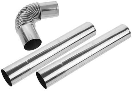 Stainless Steel Chimney Pipe Set 3pcs 6cm Silver for Fireplaces | Vent Pipe, Stove Pipe Extension and 90 Degree Elbow Connector, Lightweight Easy Installation
