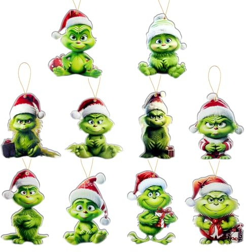Grinch Deko Weihnachten Weihnachtsbaum Kugeln Anhänger | Lustige Grinch Weihnachtsdeko für Zuhause, origineller Baumschmuck mit Grinch Figuren