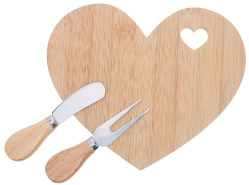 ROMISBABA Set Tagliere per Formaggi a Forma di Cuore in Legno Massello Vassoio per Antipasti e Affettati Portatile Piatto da Portata Compatto per Cene Romantiche e Addio al Nubilato