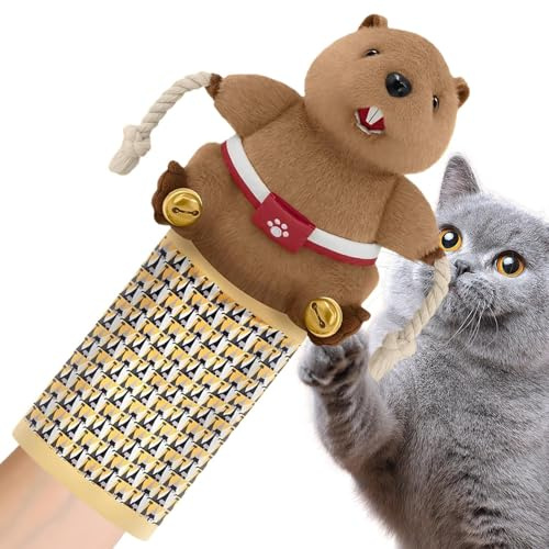 Interaktiver Katzenhandschuh – 46 cm große Wrestling-Puppe, Plüsch-Polyester-Spielzeug, Teaser-Glocke, handbetrieben, für Wohnzimmer, Schlafzimmer, Wohnung, Indoor-Aktivität, betrieben
