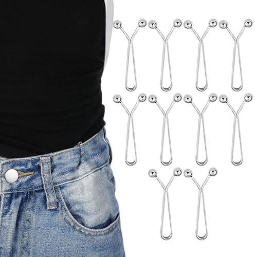 10PCS Pant Waist Tightener,Tightening Waistband,Adjustable Waist Buckles,Waist Tightener Clips,Tightener Loose Jeans Pants Clips,Jean Buttons for Easy Adjustments,Buckles for Jeans,Waist Tightener
