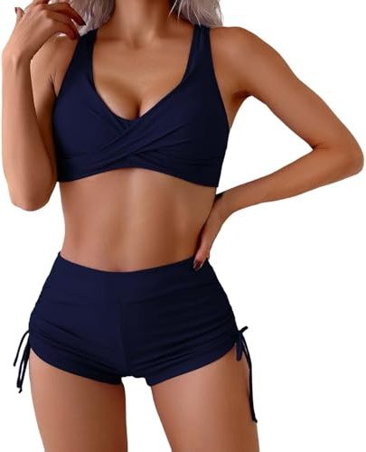 Costume Donna Due Pezzi Curvy Bikini Donna Mare Nuoto Costumi Da Bagno Triangolo Top Fascia Con Pantaloncino Imbottitura Reggiseno Set 2 Coppe Push Up Ferretto Piscina Pezzo Sotto Xs Vita Alta