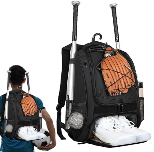 Borsa da baseball per ragazzi, zaino softball con scomparto per scarpe da baseball per ragazzi, zaino per ragazzi, grande capacità mazza per adulti caschi, scarpe