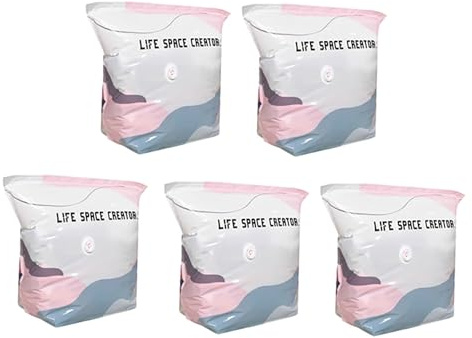 5 bolsas de almacenamiento al vacío sin bomba, presiona y sella, no necesita bomba, ahorra un 80% de espacio, mantiene la ropa seca y libre de polvo, M
