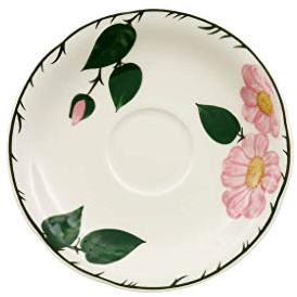Villeroy und Boch - Wildrose Kaffee-Untertasse mit floralem Muster, Untertasse aus Premium Porzellan mit rosa Wildrose Dekor im Landhausstil, 16 cm