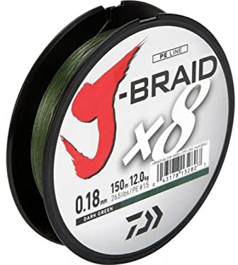 Daiwa 2 STK J-Braid 8 Braid 0.13mm, 8,0kg/18lbs, 150m dunkelgrün (Doppelpack)