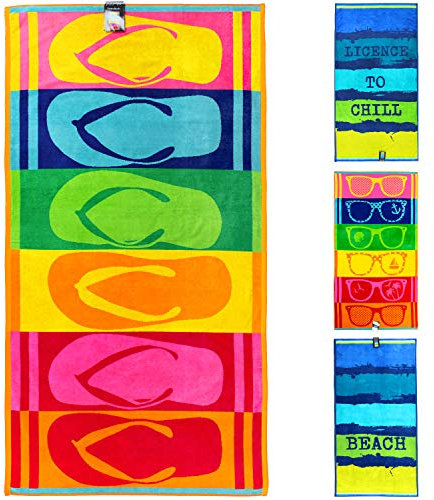 jilda-tex Strandtuch 90x180 cm Badetuch Strandlaken Handtuch 100% Baumwolle Velours Frottier Pflegeleicht (Flip Flops)