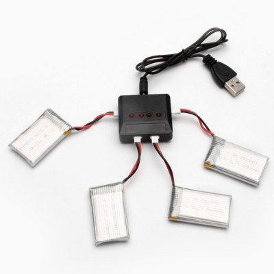 YUNIQUE GREEN-CLEAN-POWER - Set mit 4 wiederaufladbaren Lipo-Batterien 3.7V 500mAh + 1-zu-4-Ladegerät | Kompatibel mit Syma, Cheerson, Skytech, Wltoys Dronen | Leicht und langlebig, 45x25x9 - 16 gr