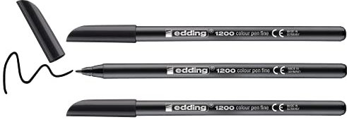 edding 1200 Fasermaler fein - schwarz - Packung mit 3 Stiften - Rundspitze 1 mm - Filzstift zum Zeichnen und Schreiben - für Schule, Mandala