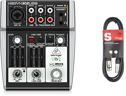 Behringer Xenyx 302 USB Mixer Analogico & Cavo Microfono Stagg XLRF to XLRM 3m Nero