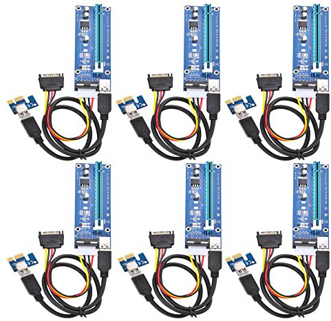 Optimal Shop PCI Express 16x to 1x Powered Riser Adapter Card w/60cm USB 3.0 Extension Cable and 4-Pin MOLEX to SATA Power Cable-GPU Riser Extender Cable-Ethereum Mining ETH (6 Pack 4 Pin)