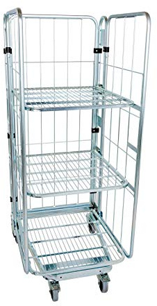 Rollbehälter 729 x 818 mm Höhe 1770 mm 3-seitig verzinkt nestbar mit 2 klappb. Zwischenböden