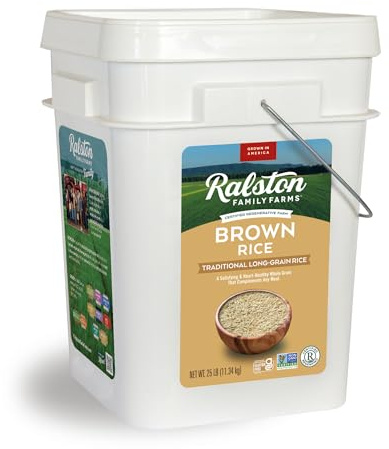 Ralston Family Farms Traditional Brown Rice, 25 lb bucket, American Grown, Non-GMO, Naturally Gluten Free