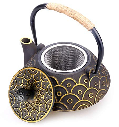 HwaGui Gusseisen Teekanne Innere Wand Emaille Teekanne Mit Edelstahl Filter für Tee Liebhaber als Geschenk, Chinesischer Gesunder Kessel 800ml / 25oz [MEHRWEG]