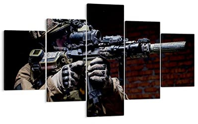 ARTTOR Bilder auf Leinwand 125x70cm Wandbild Menschen Militär - 3785 | Soldat Gewehr Mehrteilige Klein Wanddekoration Wohnzimmer Schlafzimmer Wanddeko Wand Kunstdruck Wandkunst Wall Decor ARTTOR