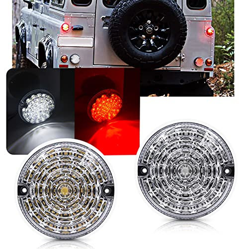 Lot de 2 feux de recul et anti-brouillard ronds à LED avec verre transparent pour defender 95 mm de diamètre