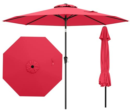 COSTWAY Parasol de Jardin Exterieur 270 cm, Parasol Balcon Solaire, 35 ° Inclinaison, Manivelle, Tissu Polyester, Toit Ventilé, Goupille de Sécurité, 8 Baleines, pour Terrasse Piscine Plage (Rouge)