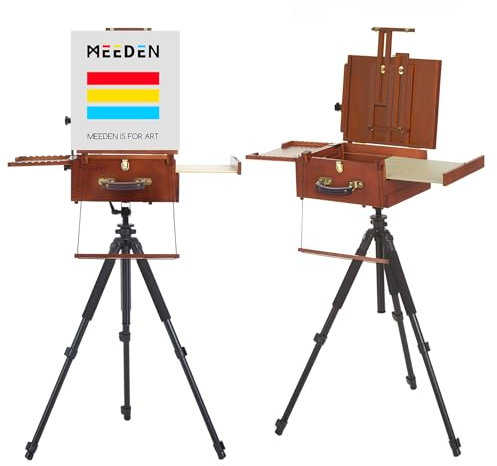MEEDEN Plein Air Staffelei, Französische Staffelei, Tragbare Tischstaffelei für die Außenmalerei, Pochade-Box mit Reisestativ, Reisestaffelei zum Malen