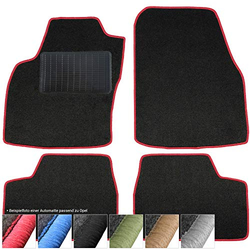 moto-MOLTICO Fußmatten Auto - Velours Autoteppiche | passend für Opel Astra G (1998-2004) - 4-teiliges Set - Schwarze Automatten mit Roten Ziernähten