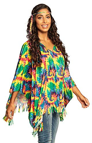 Boland - Hippie Poncho mit Batik Muster | Oberteil für 70er Jahre Kostüm, Festival, Karneval und Mottoparty