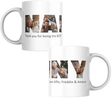 You Personalise Personalised Photo Collage Coffee Tea Mug Cup with Five Pictures Inside Letters with a Special Message. 5 Pictures Inside Nanny for Birthday's, Special Occasions etc