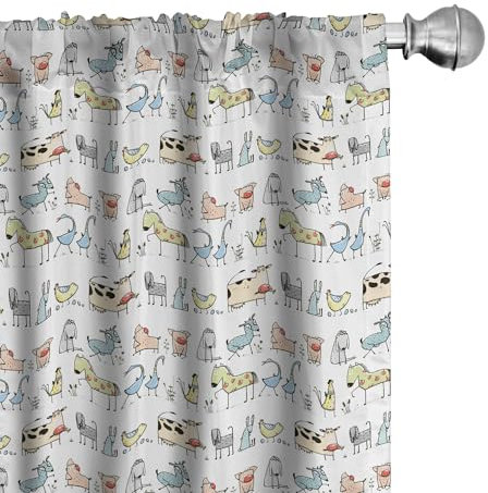 ABAKUHAUS Cartoon-Tier Vorhänge, Gardinen, Land Bauernhof, Fensterbehandlungen für Wohnzimmer Schlafzimmer Dekor, 2 Stück 75 cm b x 245 cm h, Mehrfarbig