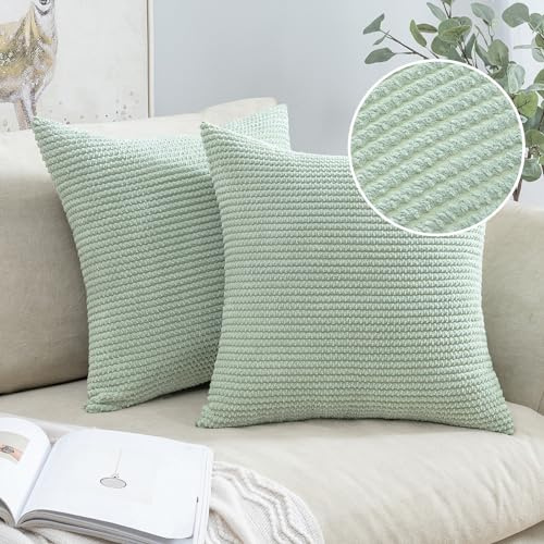 MIULEE 2er Set Kissenbezug Kissen Zierkissenbezug Dekokissen Kissenbezüge Kissenhülle Zierkissen Überwurf Sofakissen Deko Weich Couchkissen Bezug für Sofa Schlafzimmer 50x50 cm Bohnengrün