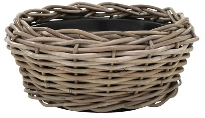 Klocke Dekorationsbedarf Rattan Pflanzkorb mit Einsatz - Handgeflochtener Pflanzkübel für Innen & Außen - Robuste Pflanzschale für Terrasse, Garten & Wohnbereich - Naturlook (⌀ 32 cm - H: 14 cm)