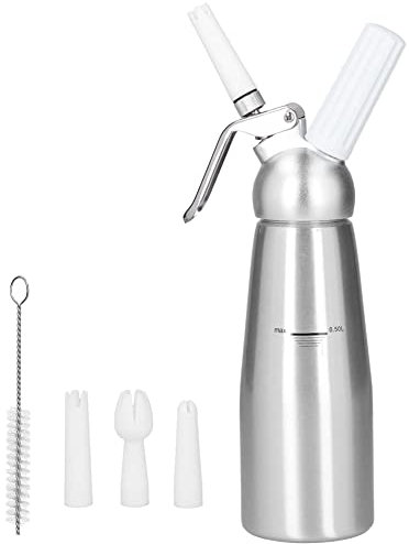 Professional Whipped Cream Dispenser, Durable Aluminum Cream Whipper with 3 Decorating Nozzles & Cleaning Brush, Leak-Free Whip Cream Maker Canister for Dessert, Pastry, Cake, Latte Art (500ML)